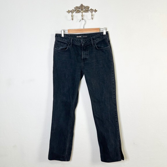 GRLFRND Denim - GRLFRND The Hailey Black Straight Leg Jeans Cropped Side Slit Hem Size 27